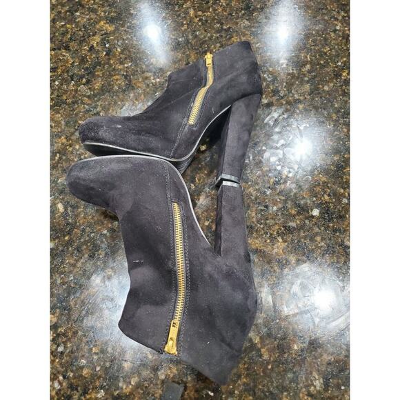 Women's Black Suede Upper Closed Toe Block High Heels Casual Boots Size 8.5 M - Picture 10 of 12